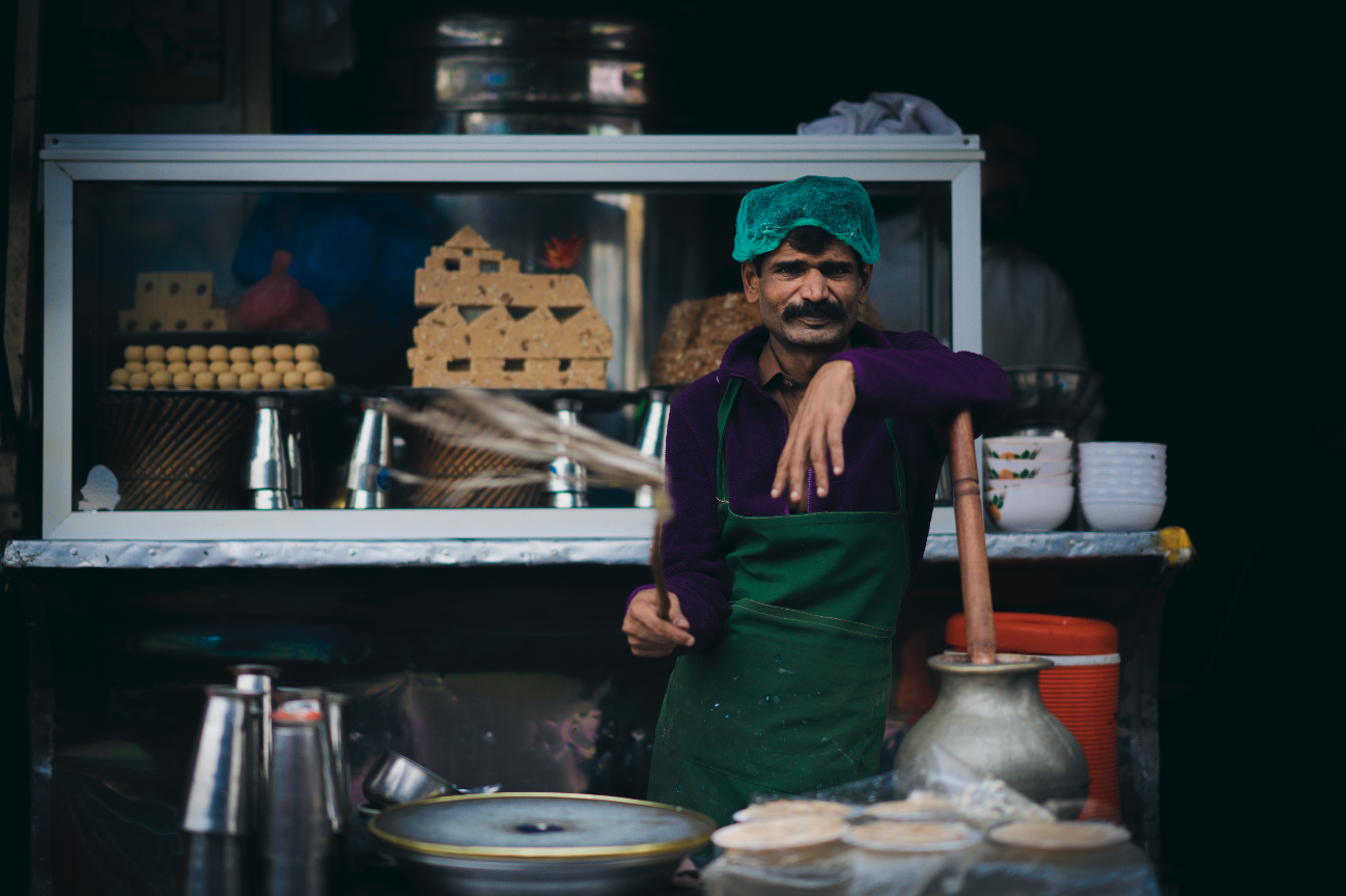 Street food vendor with moustache in South Asia