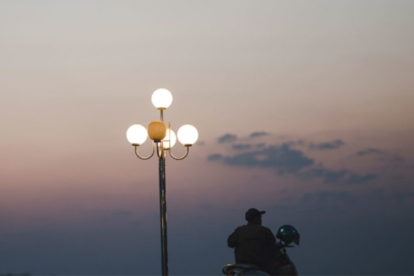 Motorcycle and street lights